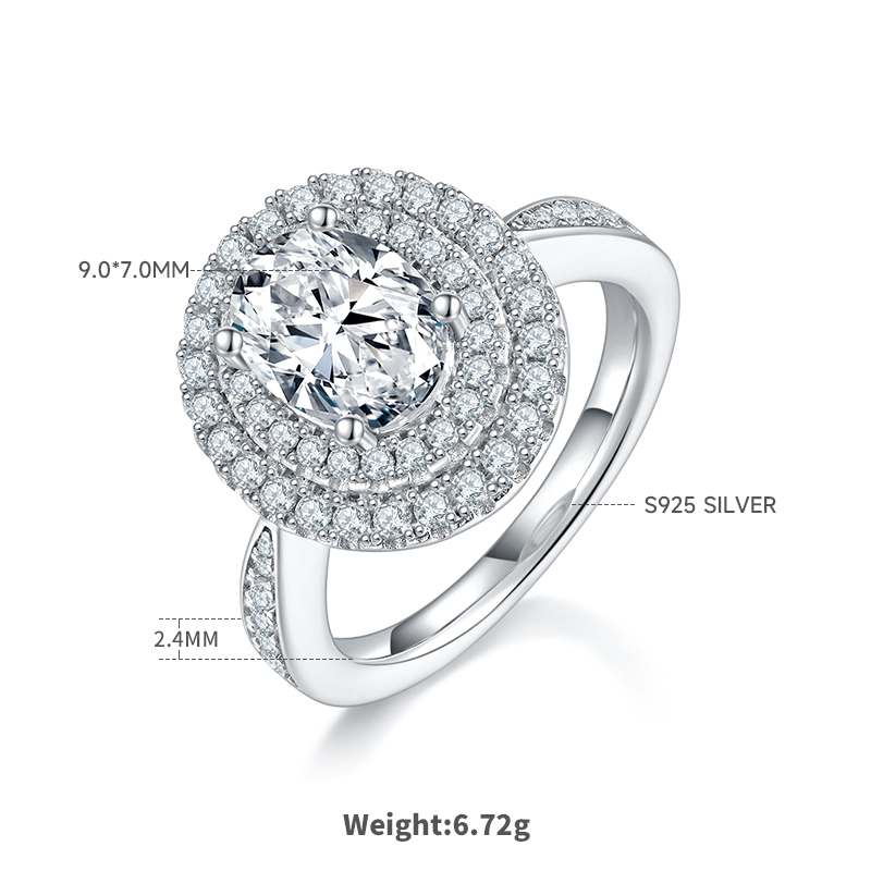 2Ct Moissanite Oval Cut Luxury Halo Engagement Ring in Sterling Silver-Sterling Silver-lornajewelry