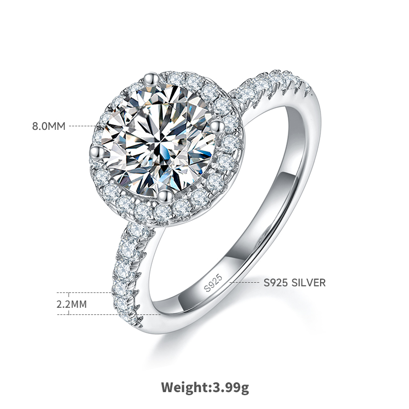 2Ct Moissanite Refined Design Halo Engagement Ring in Sterling Silver-Sterling Silver-lornajewelry