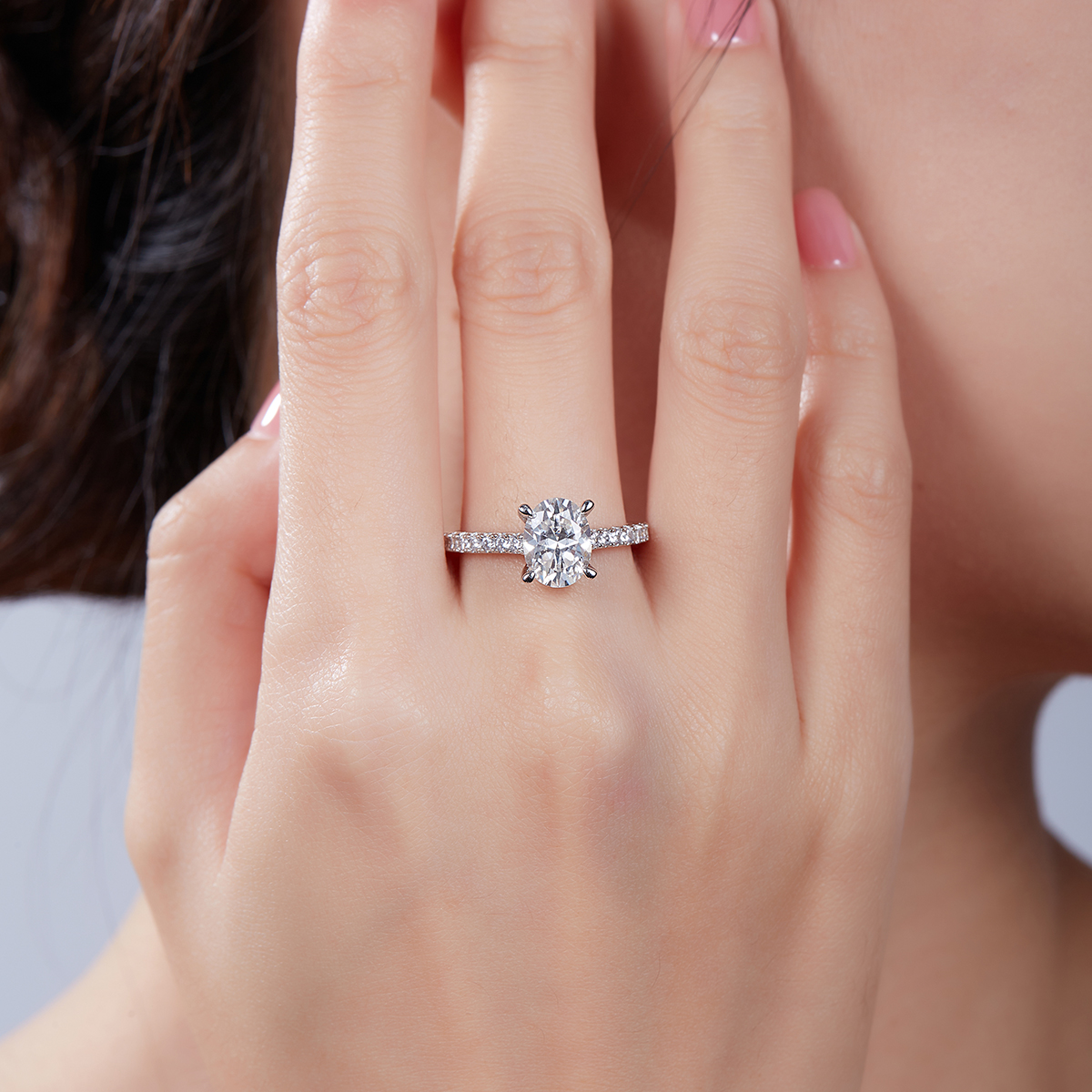 2Ct Moissanite Oval Cut Delicate Pave Engagement Ring in Sterling Silver-Sterling Silver-lornajewelry