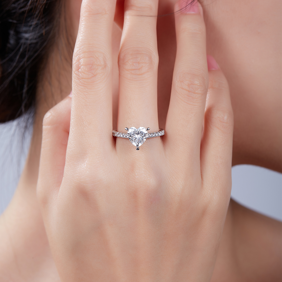 2Ct Moissanite Heart Cut Delicate Pave Engagement Ring in Sterling Silver-Sterling Silver-lornajewelry