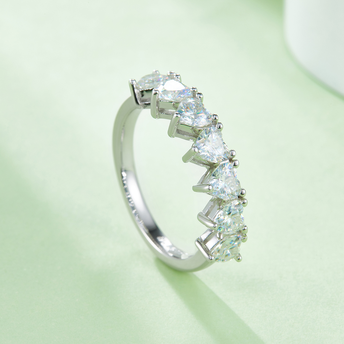 Moissanite Elegant Heart Cut Women's Wedding Band In Sterling Silver-Sterling Silver-lornajewelry