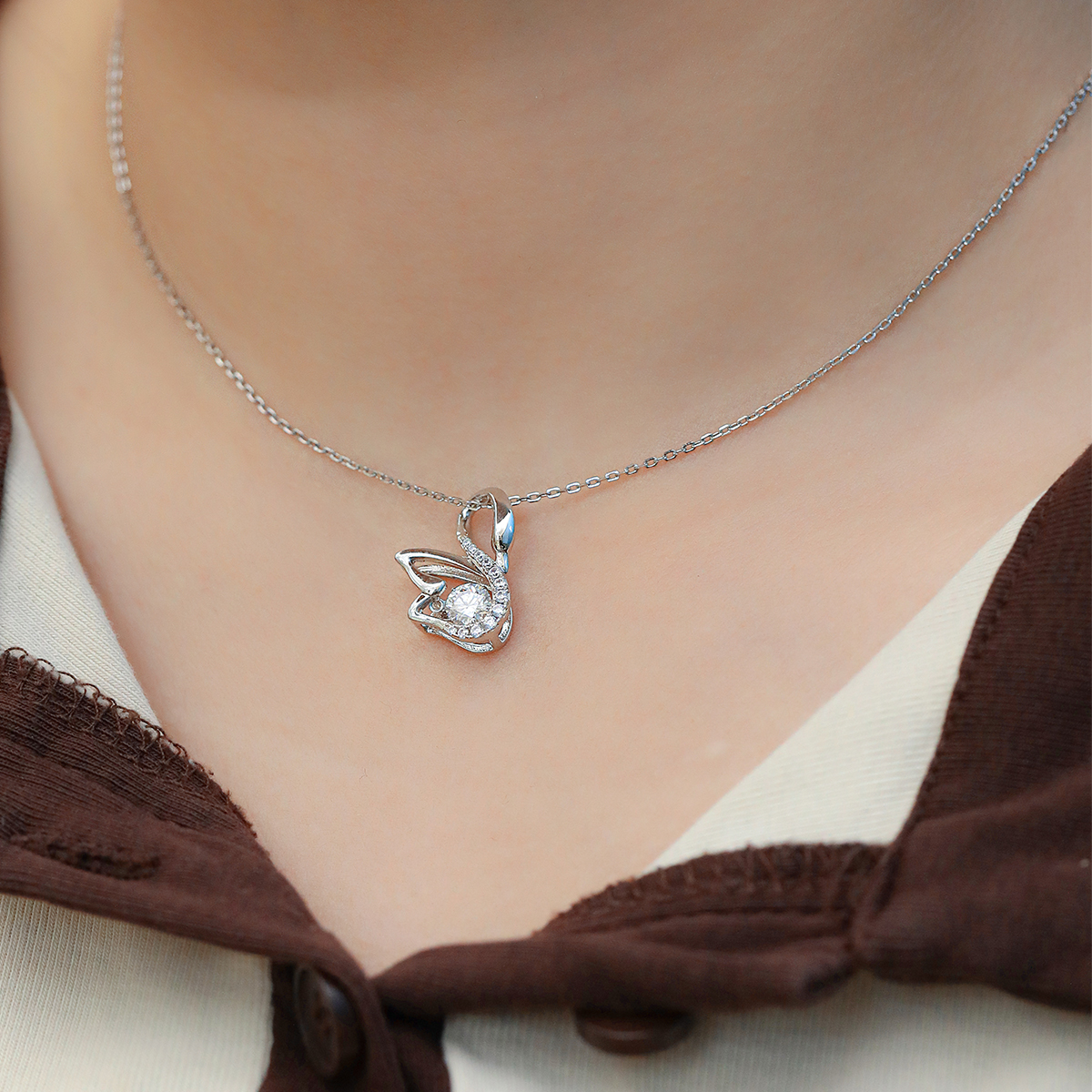0.5 Carat Moissanite Swan Design Necklace in Sterling Silver-Sterling Silver-lornajewelry