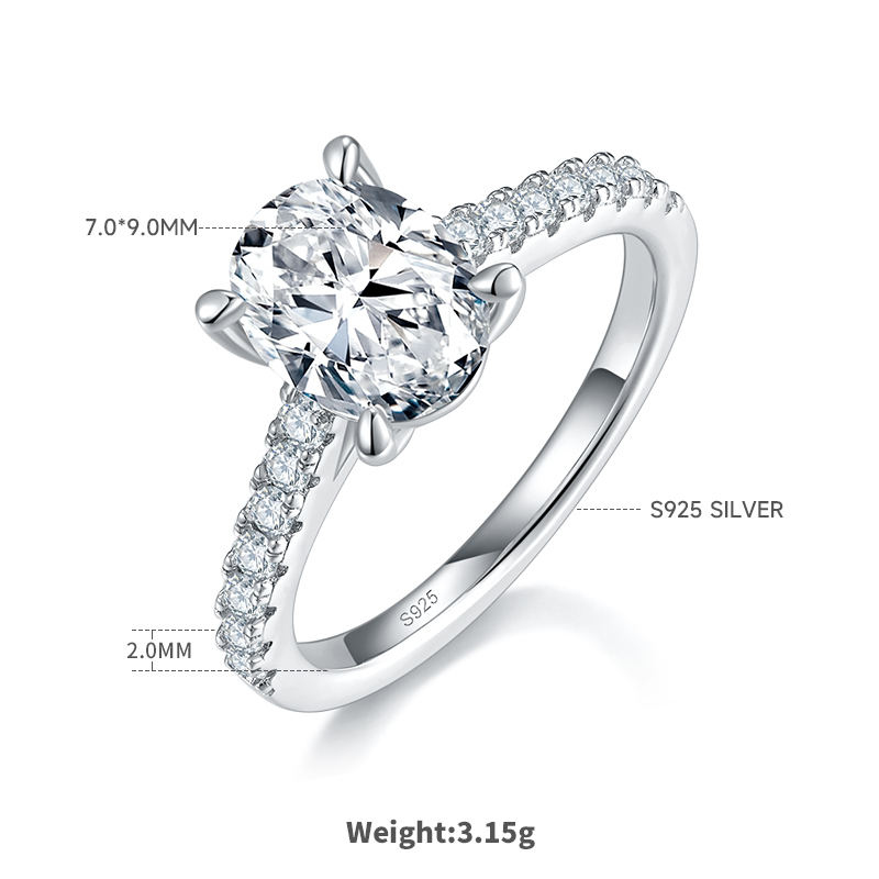 2Ct Moissanite Oval Cut Delicate Pave Engagement Ring in Sterling Silver-Sterling Silver-lornajewelry