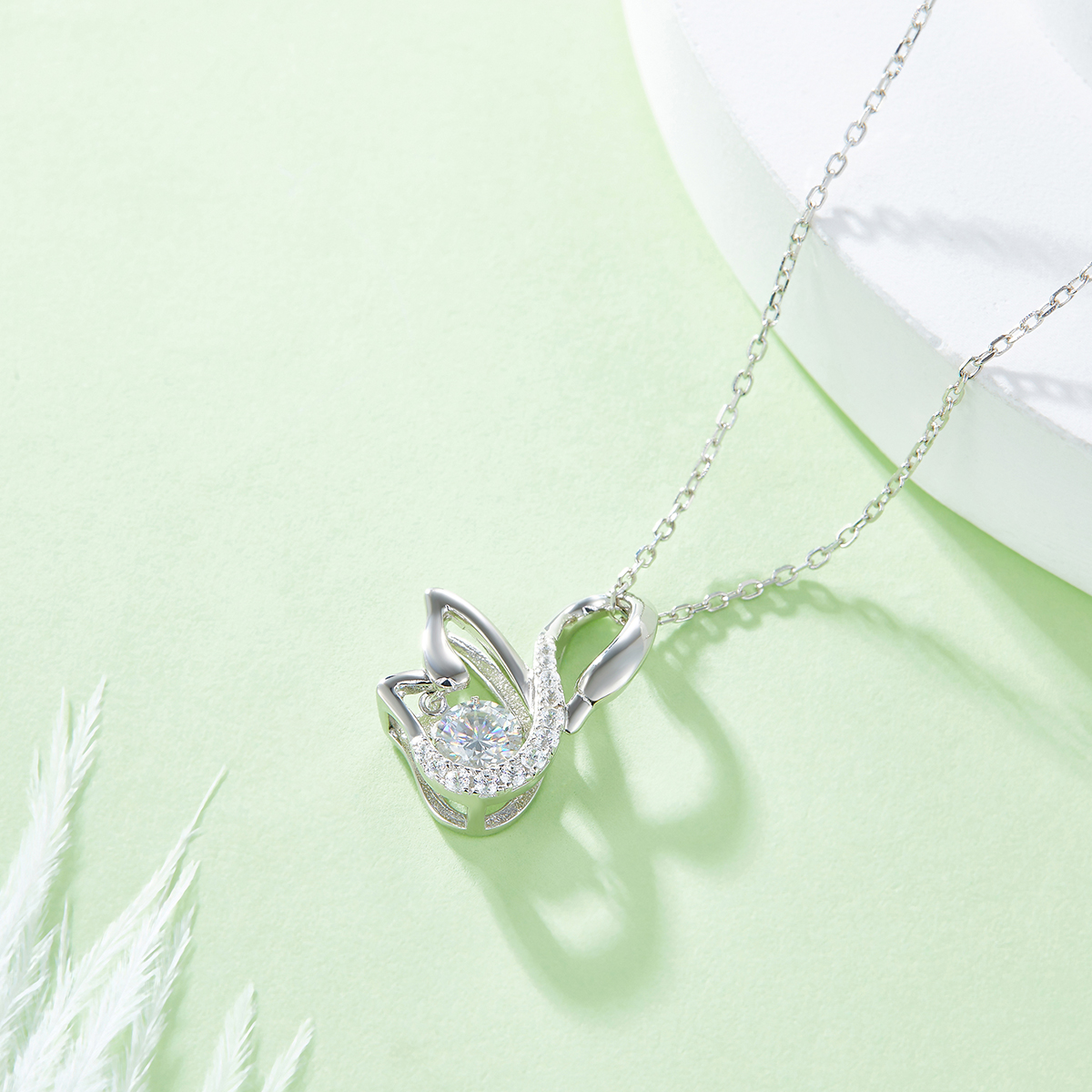 0.5 Carat Moissanite Swan Design Necklace in Sterling Silver-Sterling Silver-lornajewelry