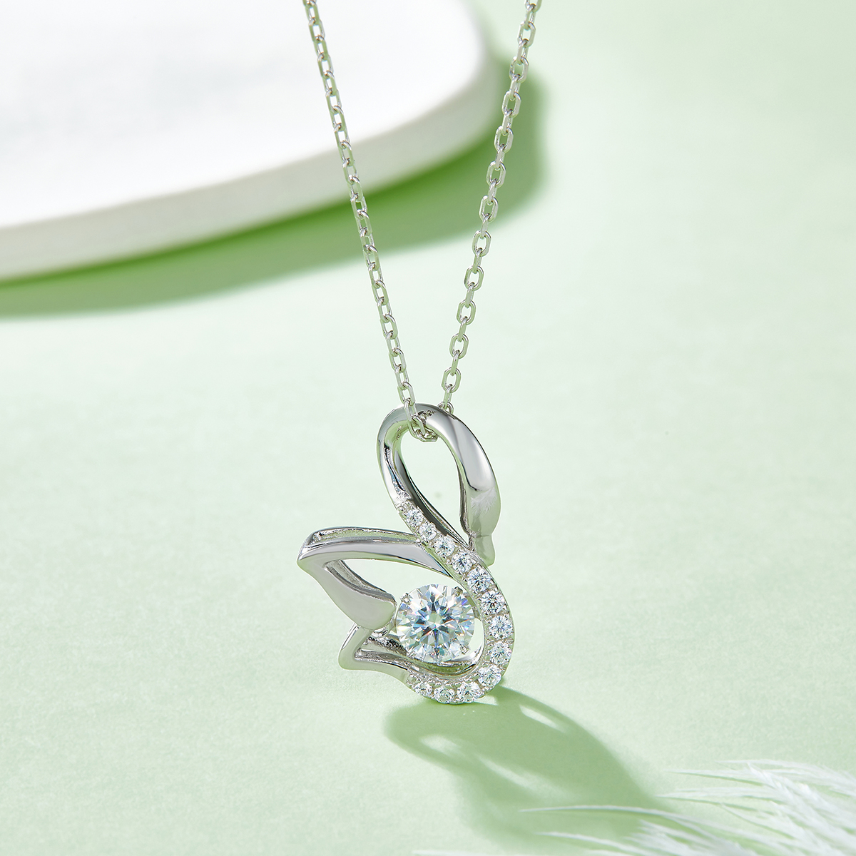 0.5 Carat Moissanite Swan Design Necklace in Sterling Silver-Sterling Silver-lornajewelry