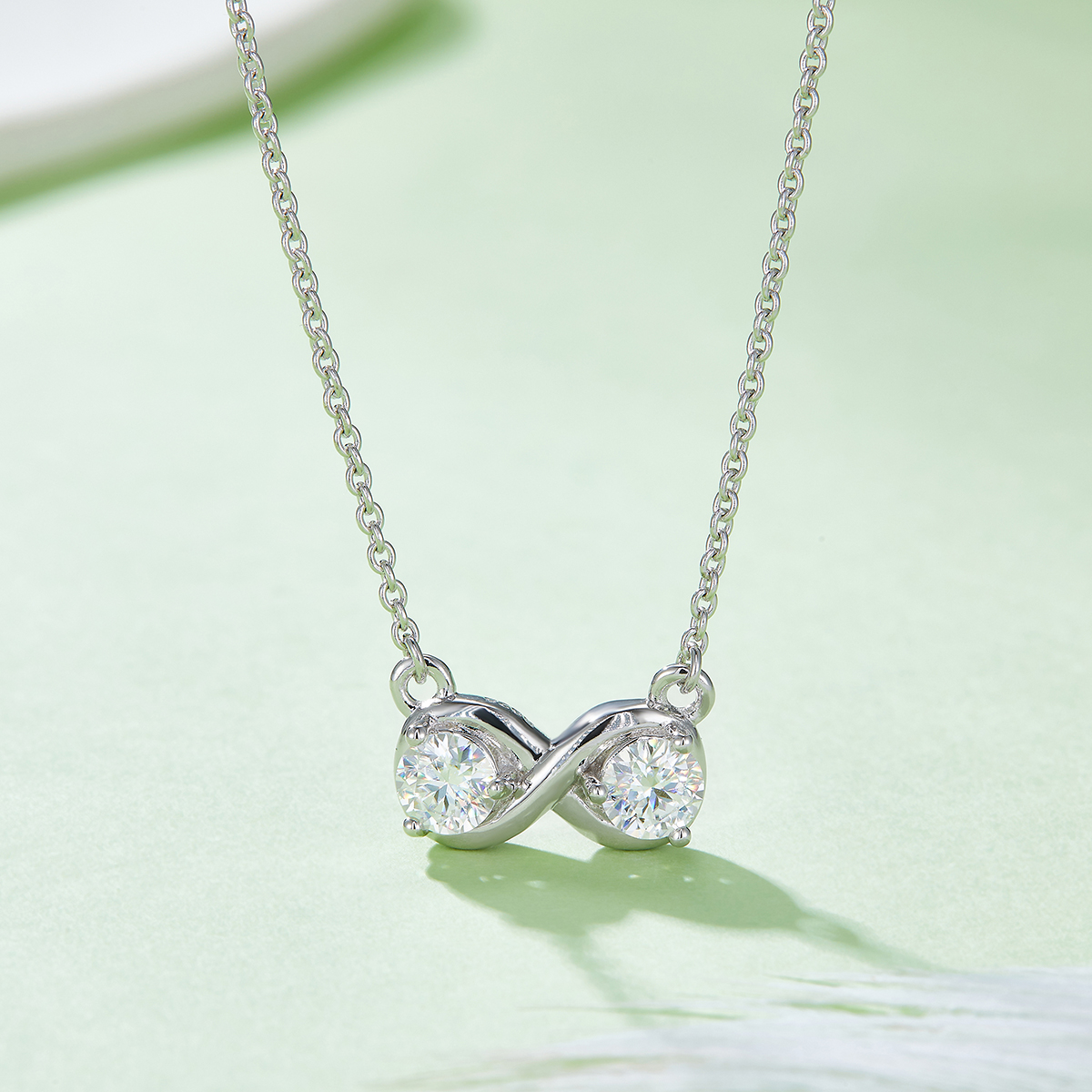 1.0 Carat Moissanite Infinity Double Ring Design Pendant Necklace in Sterling Silver-Sterling Silver-lornajewelry