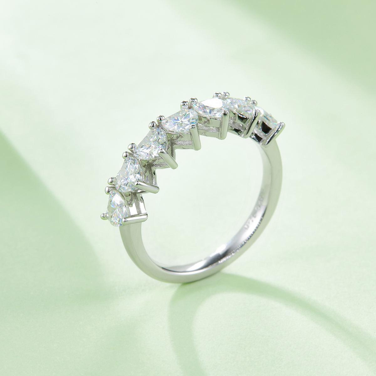 Moissanite Elegant Heart Cut Women's Wedding Band In Sterling Silver-Sterling Silver-lornajewelry