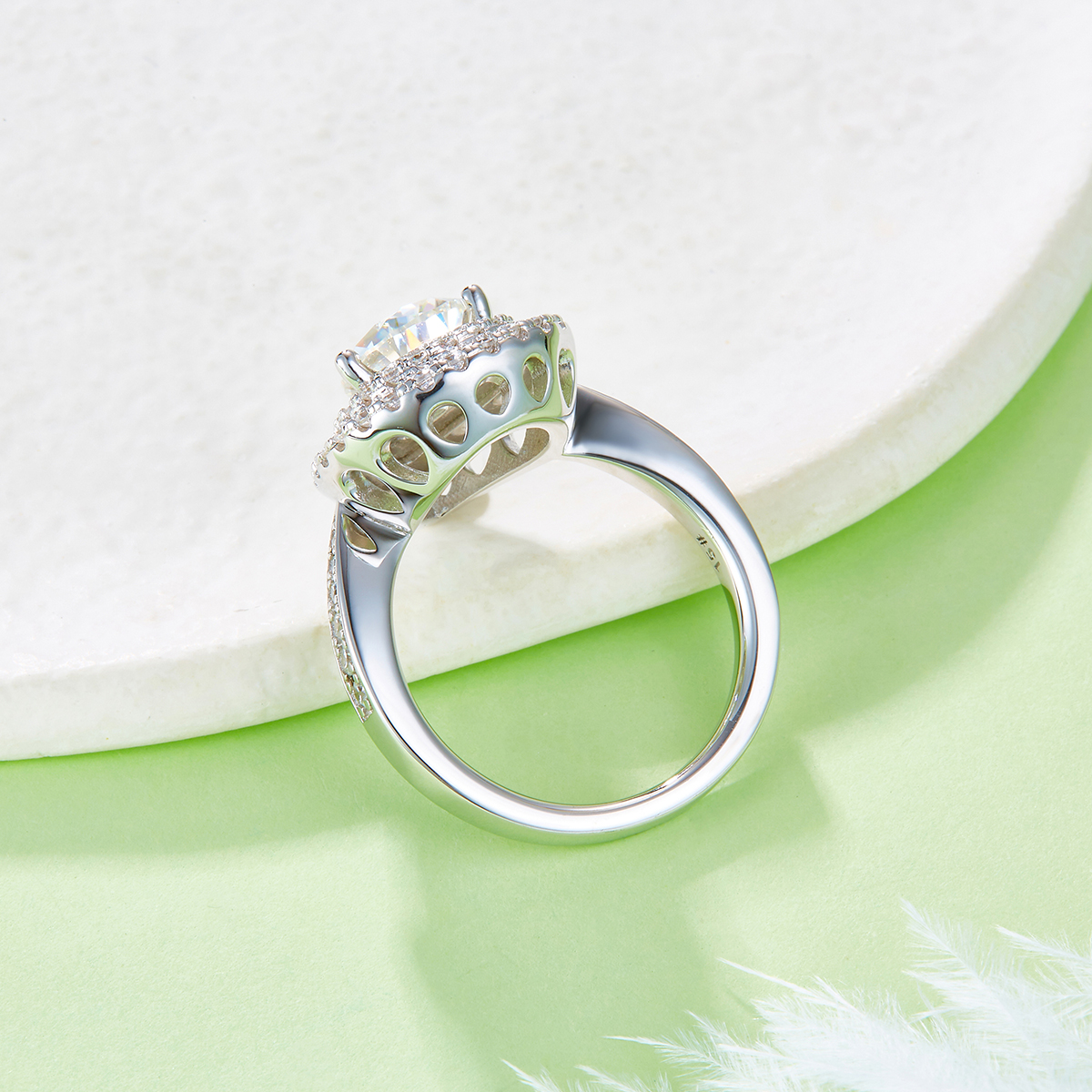 2Ct Moissanite Pear Cut Glamorous Halo Engagement Ring in Sterling Silver-Sterling Silver-lornajewelry