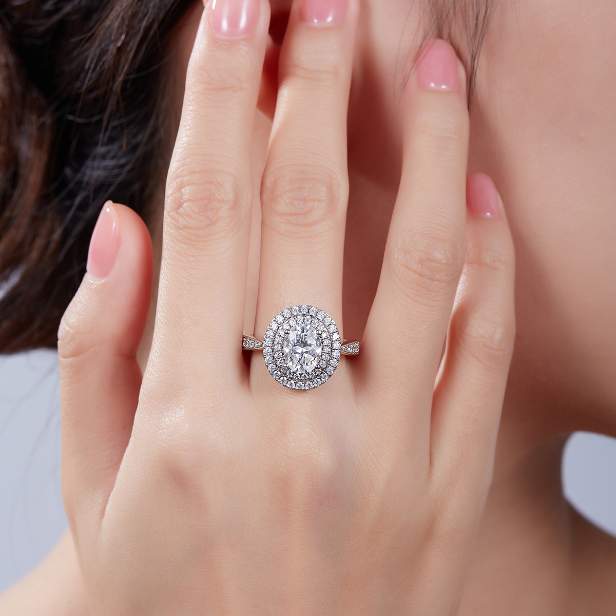 2Ct Moissanite Oval Cut Luxury Halo Engagement Ring in Sterling Silver-Sterling Silver-lornajewelry