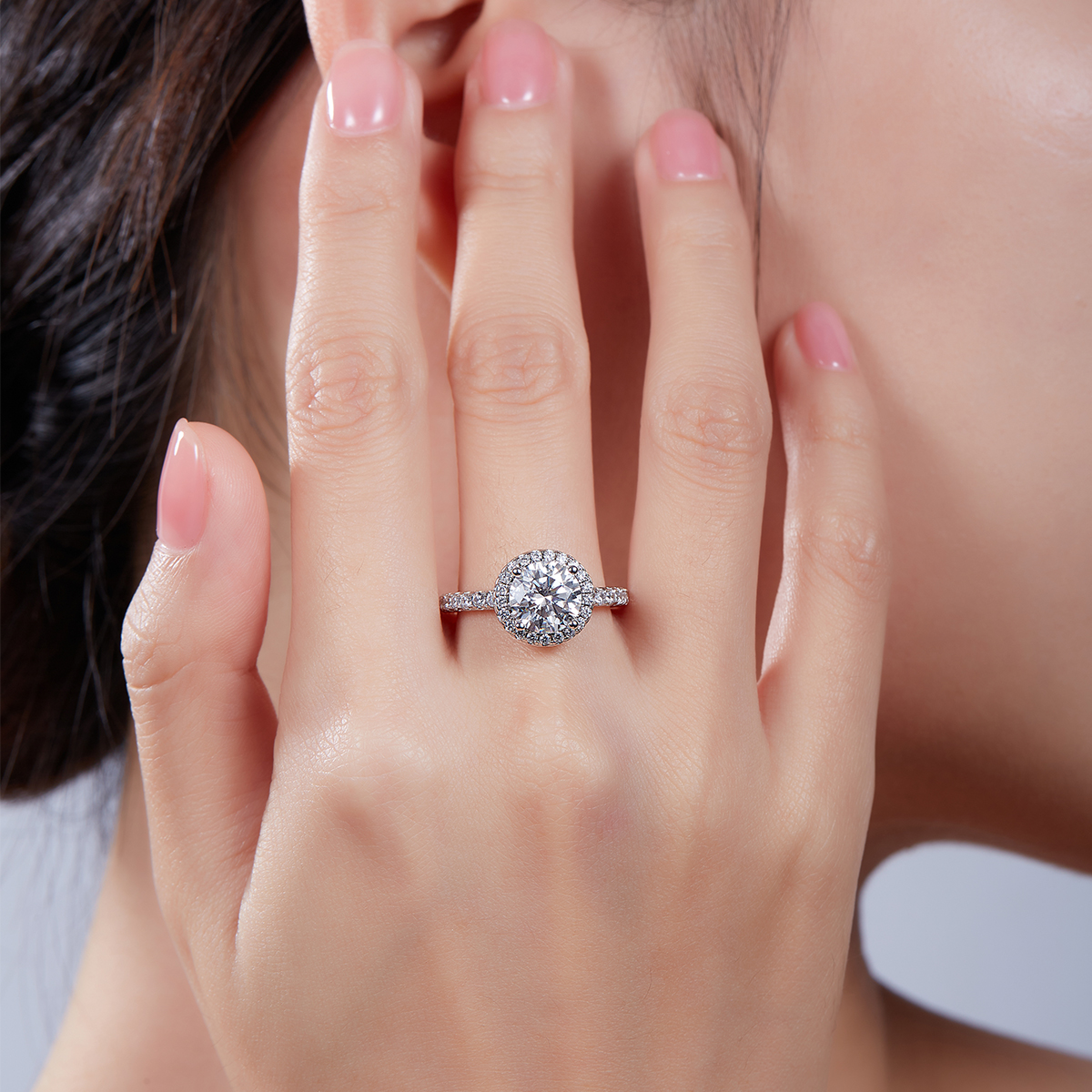 2Ct Moissanite Refined Design Halo Engagement Ring in Sterling Silver-Sterling Silver-lornajewelry