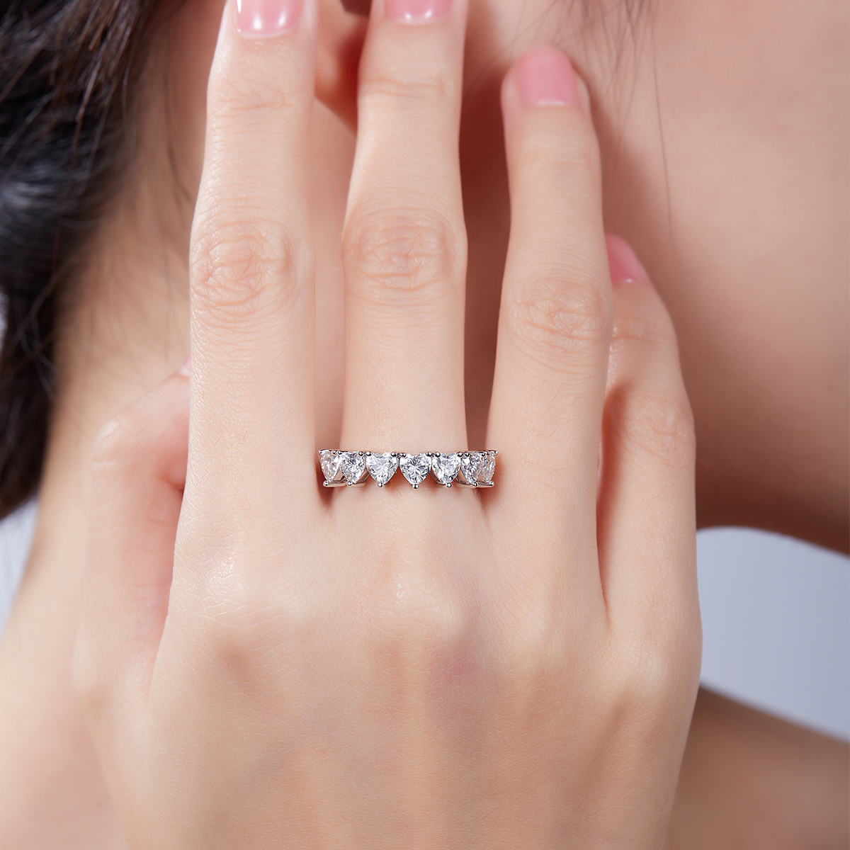 Moissanite Elegant Heart Cut Women's Wedding Band In Sterling Silver-Sterling Silver-lornajewelry