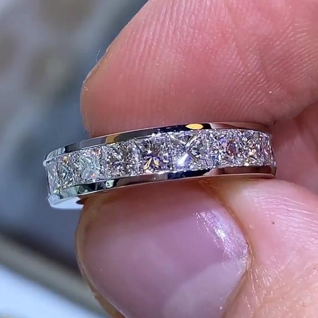 Classic Princess Cut Wedding Band in Sterling Silver