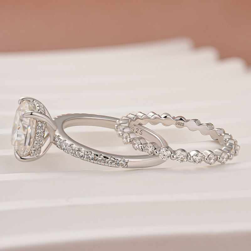 Luna Moissanite 3.5 Ct Cushion Cut Pave 2-Pc Wedding Ring Set In Sterling Silver