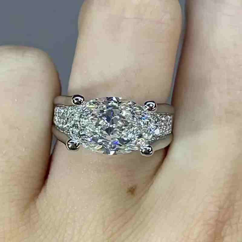 4Ct Oval Cut Vintage Sterling Silver Engagement Ring-Sterling Silver-lornajewelry