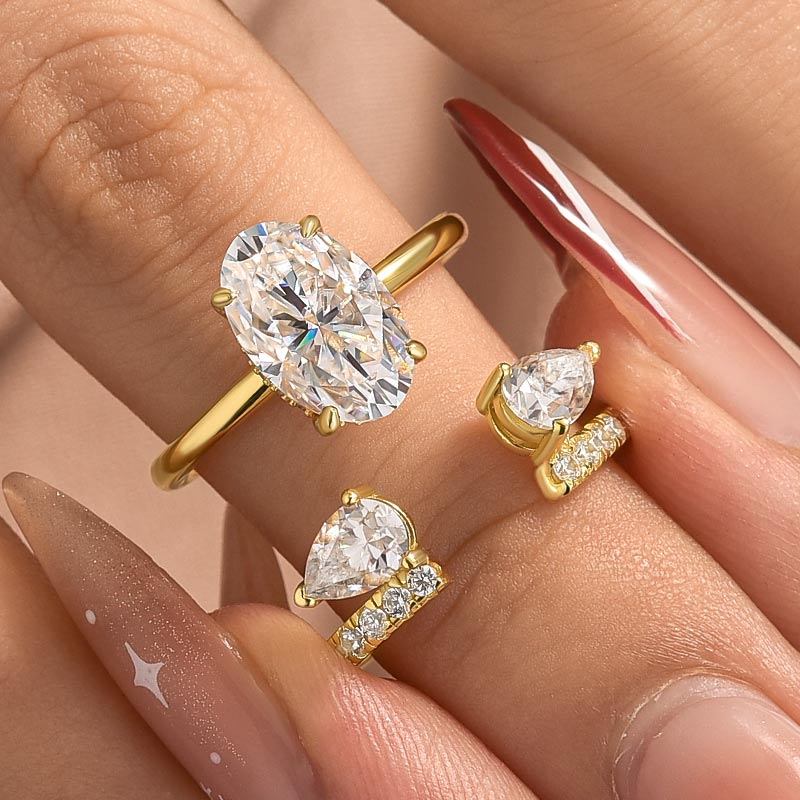 Luna Moissanite 2.0 Ct ～ 4.0 Ct Oval Cut Insert 2-Pc Wedding Ring Set In Sterling Silver