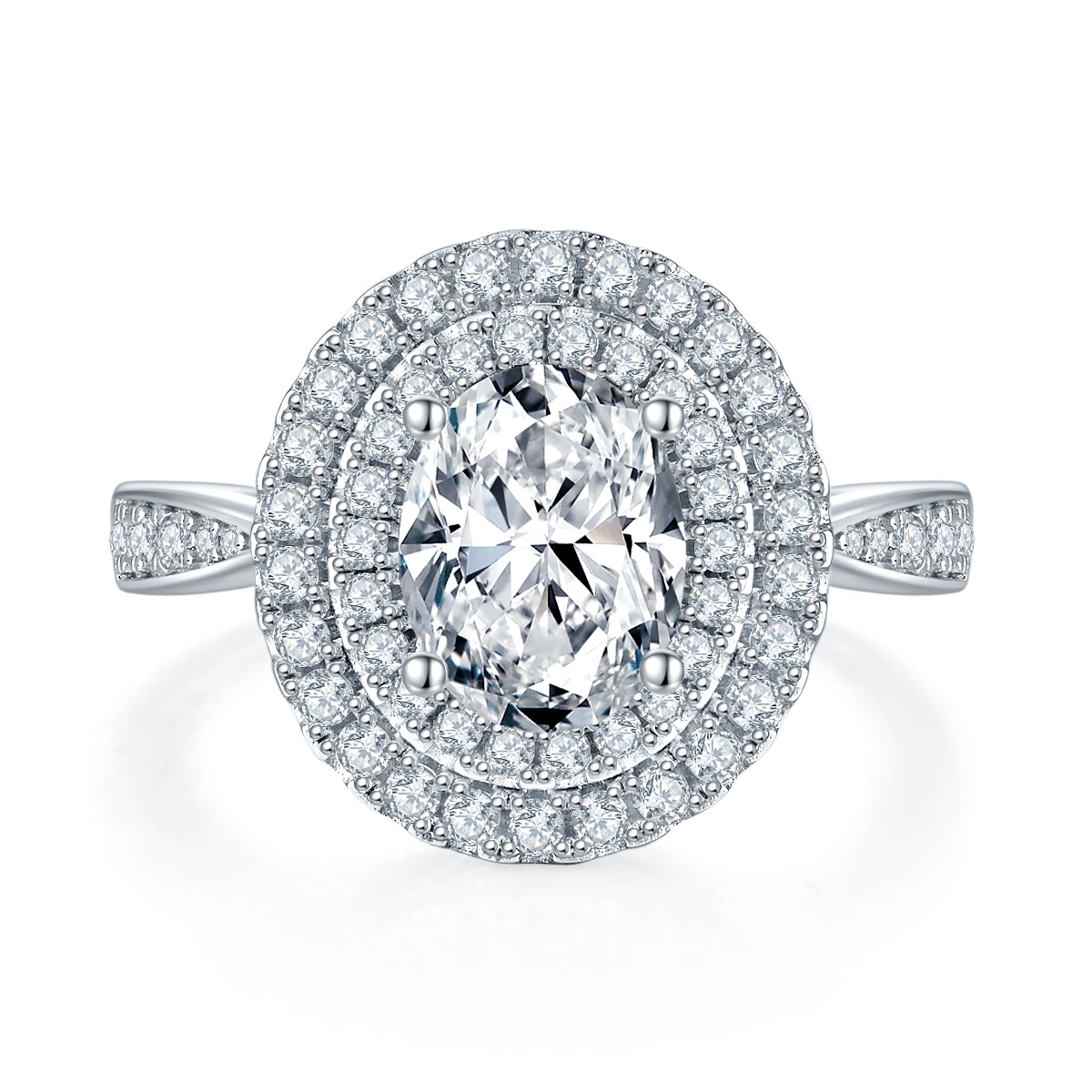 2Ct Moissanite Oval Cut Luxury Halo Engagement Ring in Sterling Silver-Sterling Silver-lornajewelry