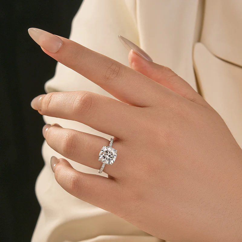 Luna Moissanite 3.5 Ct Cushion Cut Classic Engagement Ring in Sterling Silver