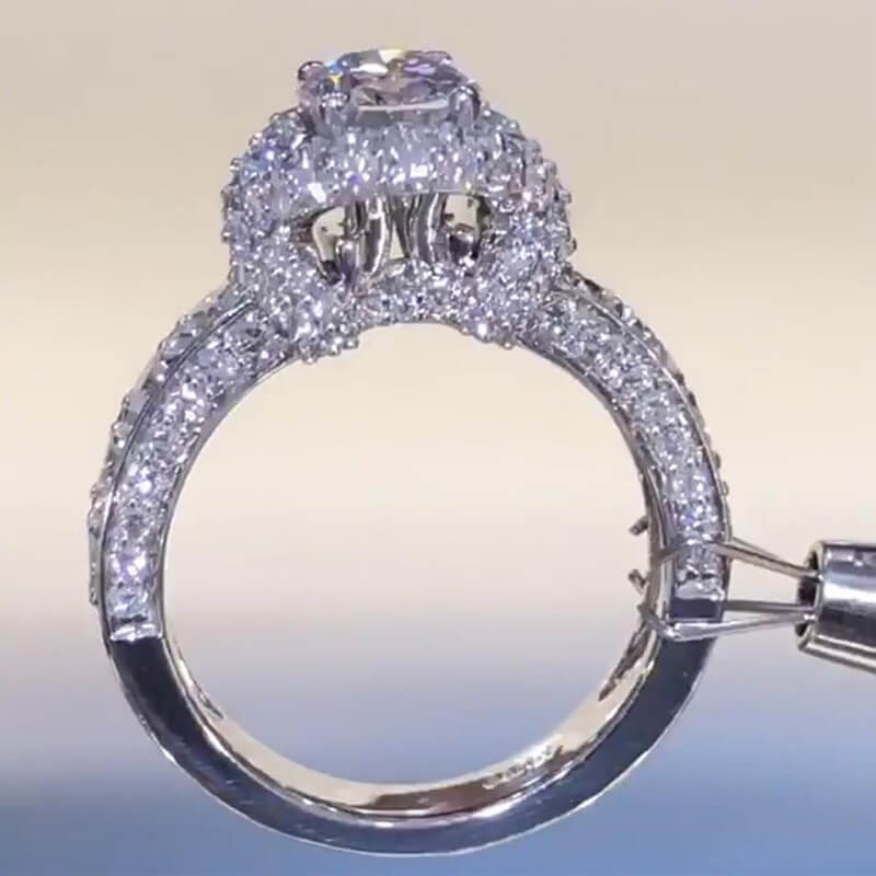 1.5Ct Oval Cut Vintage-Inspired Double Halo Engagement Ring in Sterling Silver