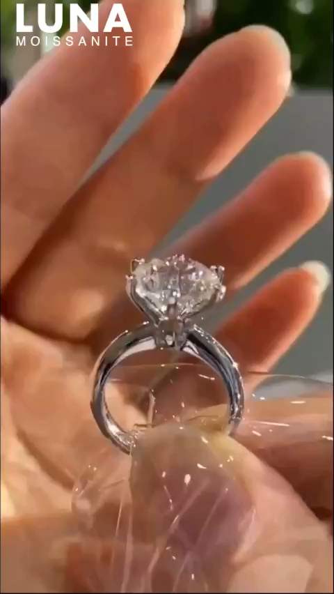 Luna Moissanite 0.5 Ct ～ 5.0 Ct Round Cut Classic Solitaire Six-Prong Engagement Ring In Sterling Silver