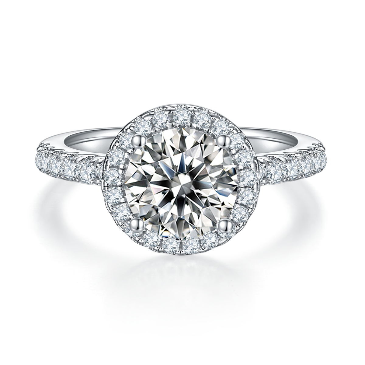 2Ct Moissanite Refined Design Halo Engagement Ring in Sterling Silver-Sterling Silver-lornajewelry