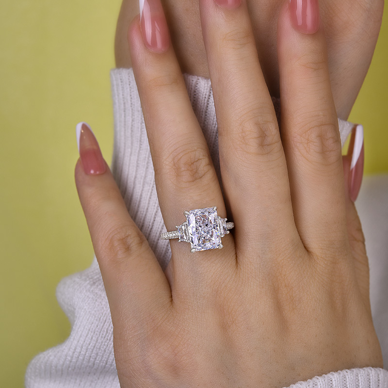 5Ct Stunning Crushed Ice Radiant Cut Three Stone Engagement Ring In Sterling Silver-Sterling Silver-lornajewelry