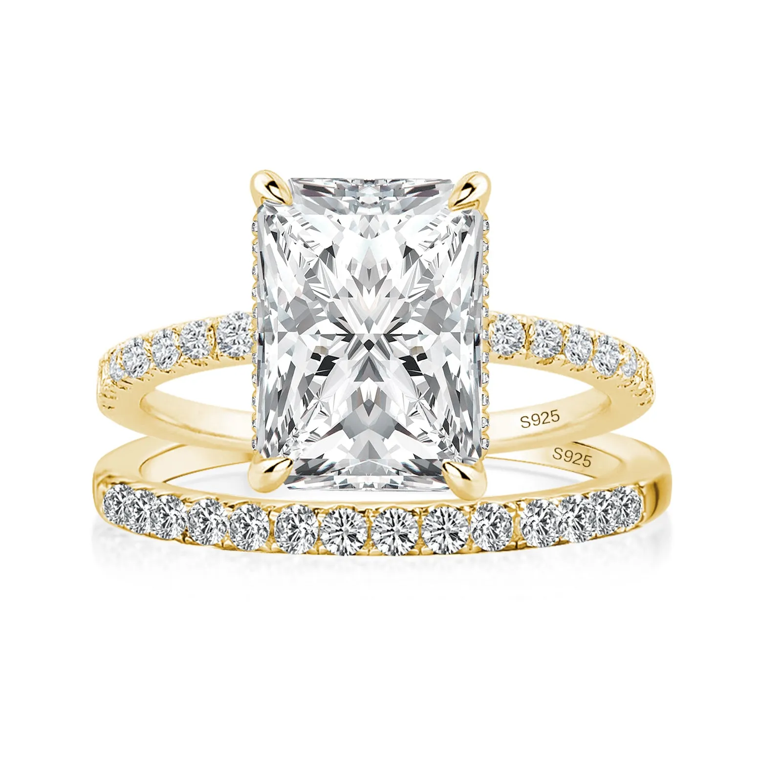 Luna Moissanite 2.0 Ct ～ 4.0 Ct Radiant Cut Classic 2-Pc Wedding Ring Set In Sterling Silver