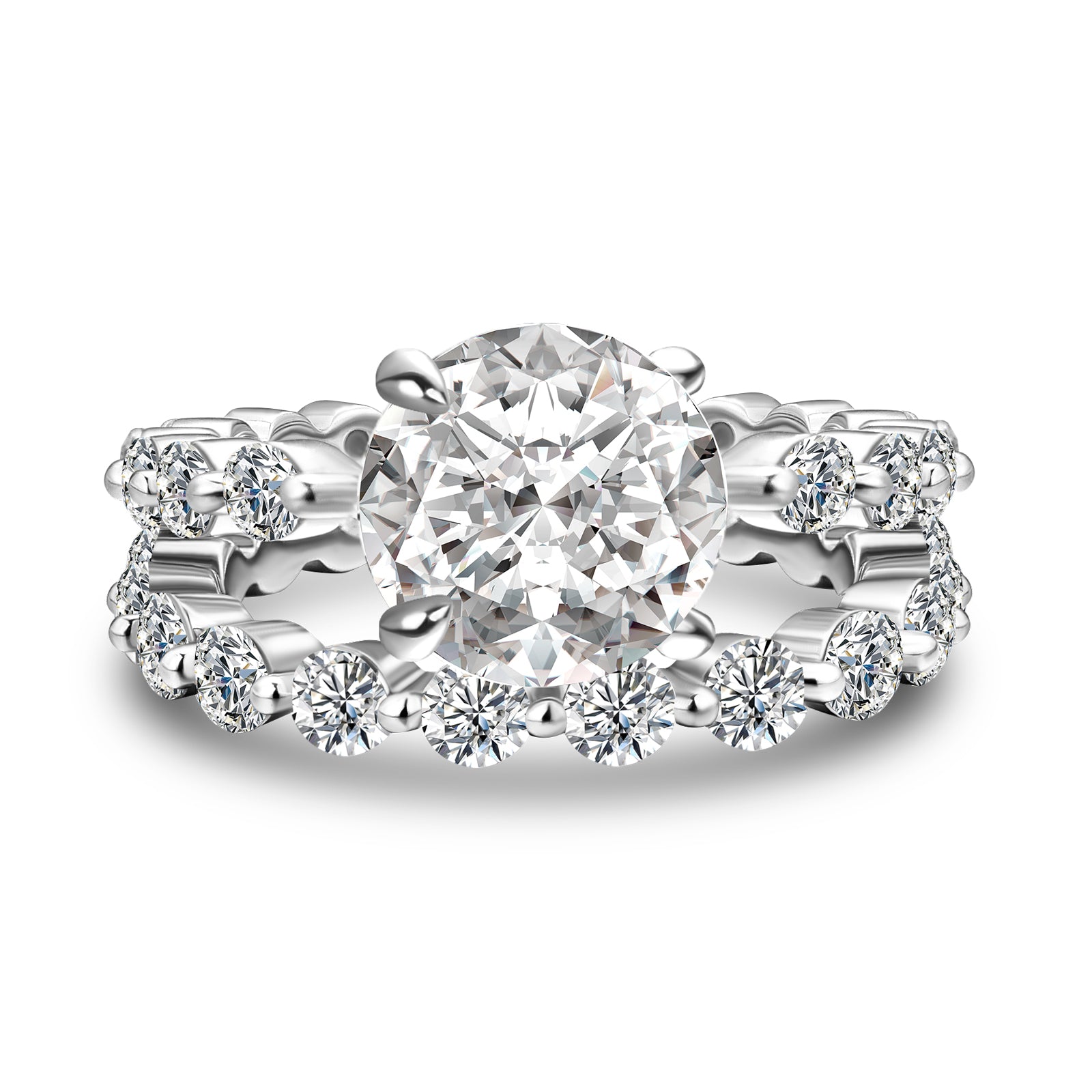 Luna Moissanite 2.0 Ct ～ 6.0 Ct Round Cut 2-Pc Wedding Ring Set In Sterling Silver