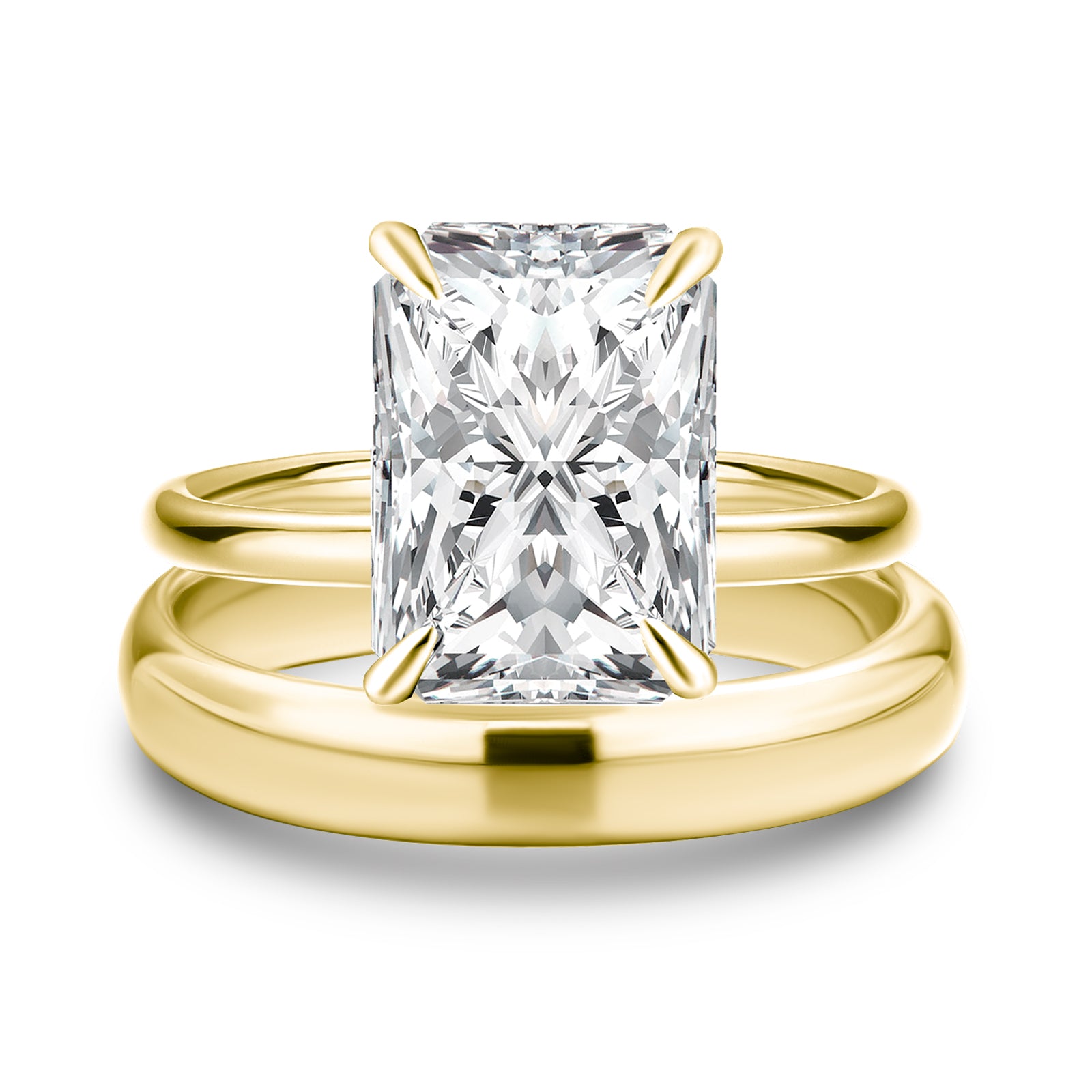 Luna Moissanite 4.0 Ct Radiant Cut Solitaire 2-Pc Wedding Ring Set In Sterling Silver with Wide Band