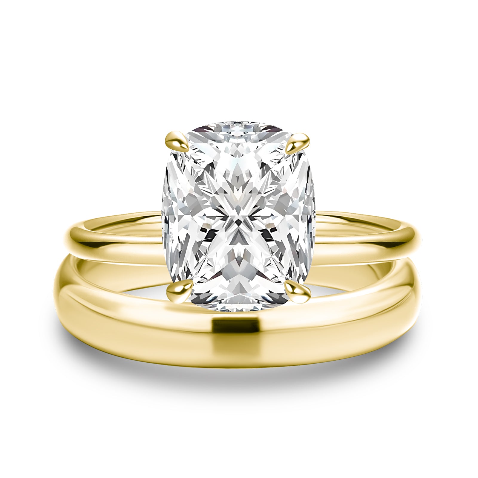 Luna Moissanite 4.0 Ct Cushion Cut Solitaire 2-Pc Wedding Ring Set In Sterling Silver with Wide Band