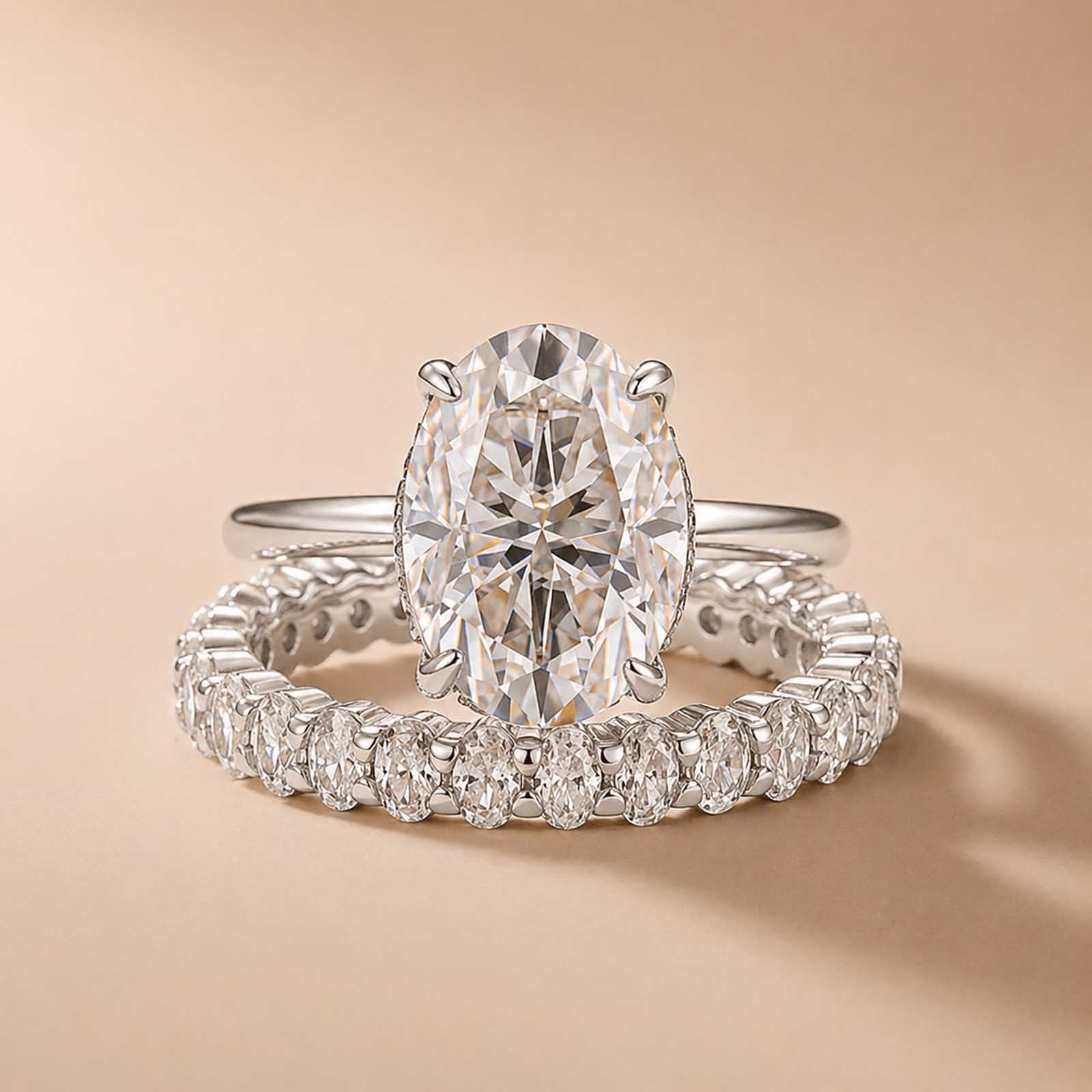 Luna Moissanite 4.0 Ct Oval Cut 2-Pc Wedding Ring Set In Sterling Silver