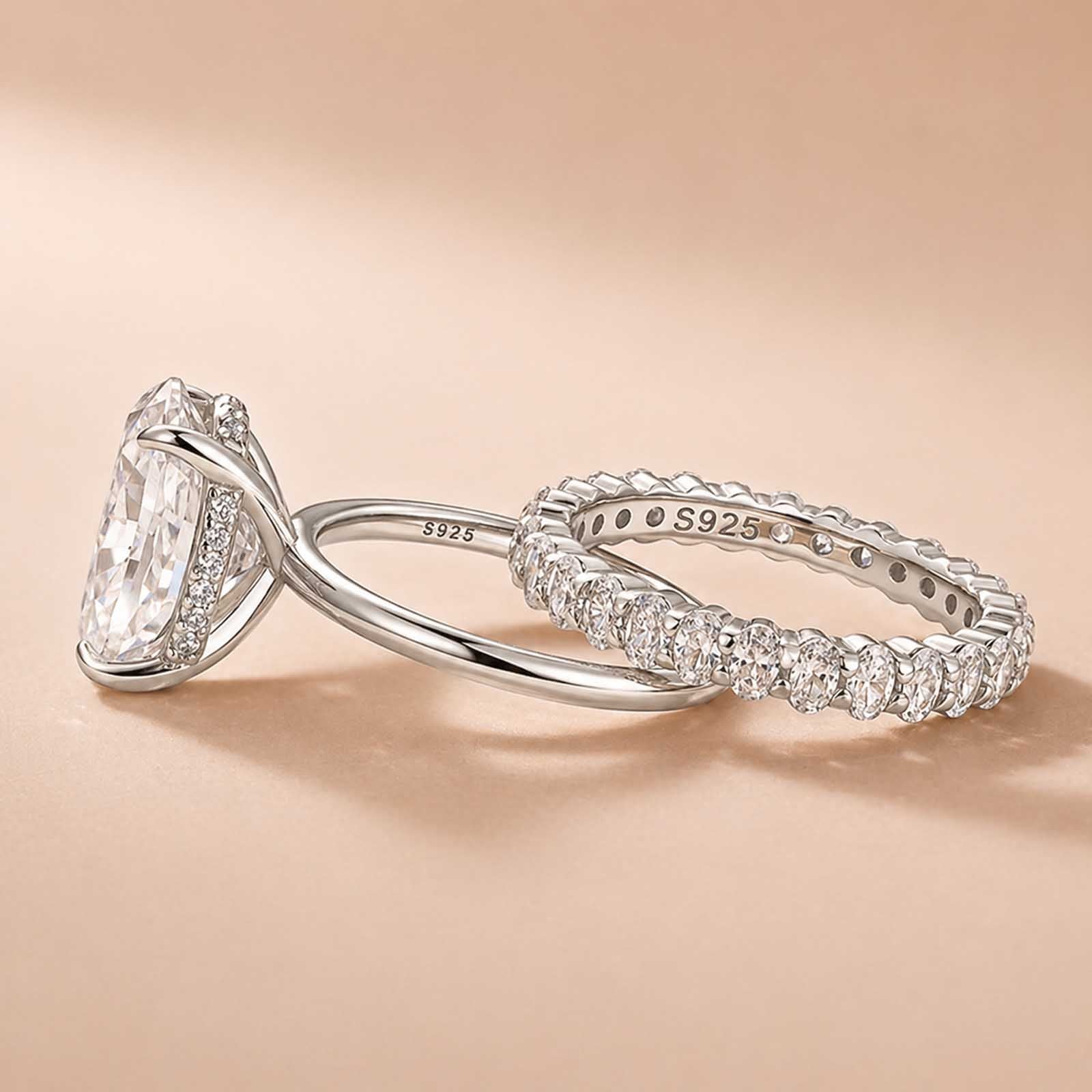 Luna Moissanite 4.0 Ct Oval Cut 2-Pc Wedding Ring Set In Sterling Silver