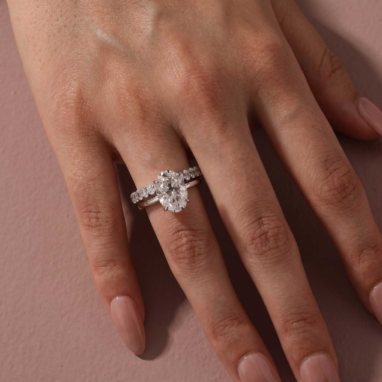 Luna Moissanite 4.0 Ct Oval Cut 2-Pc Wedding Ring Set In Sterling Silver