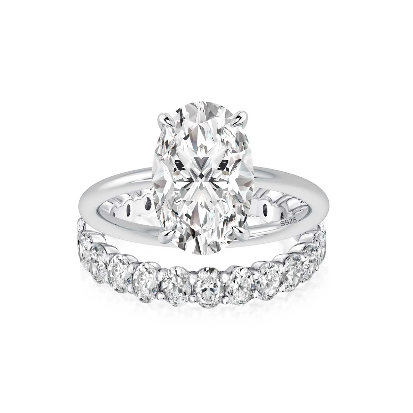 Luna Moissanite 4.0 Ct Oval Cut 2-Pc Wedding Ring Set In Sterling Silver