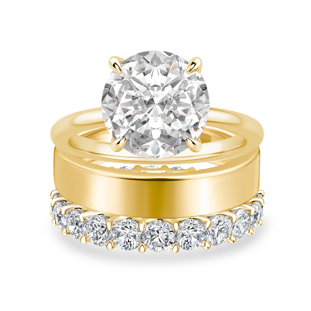 Luna Moissanite 2.0 Ct Round Cut Solitaire 3-Pc Wedding Ring Set In Sterling Silver With Wide Band