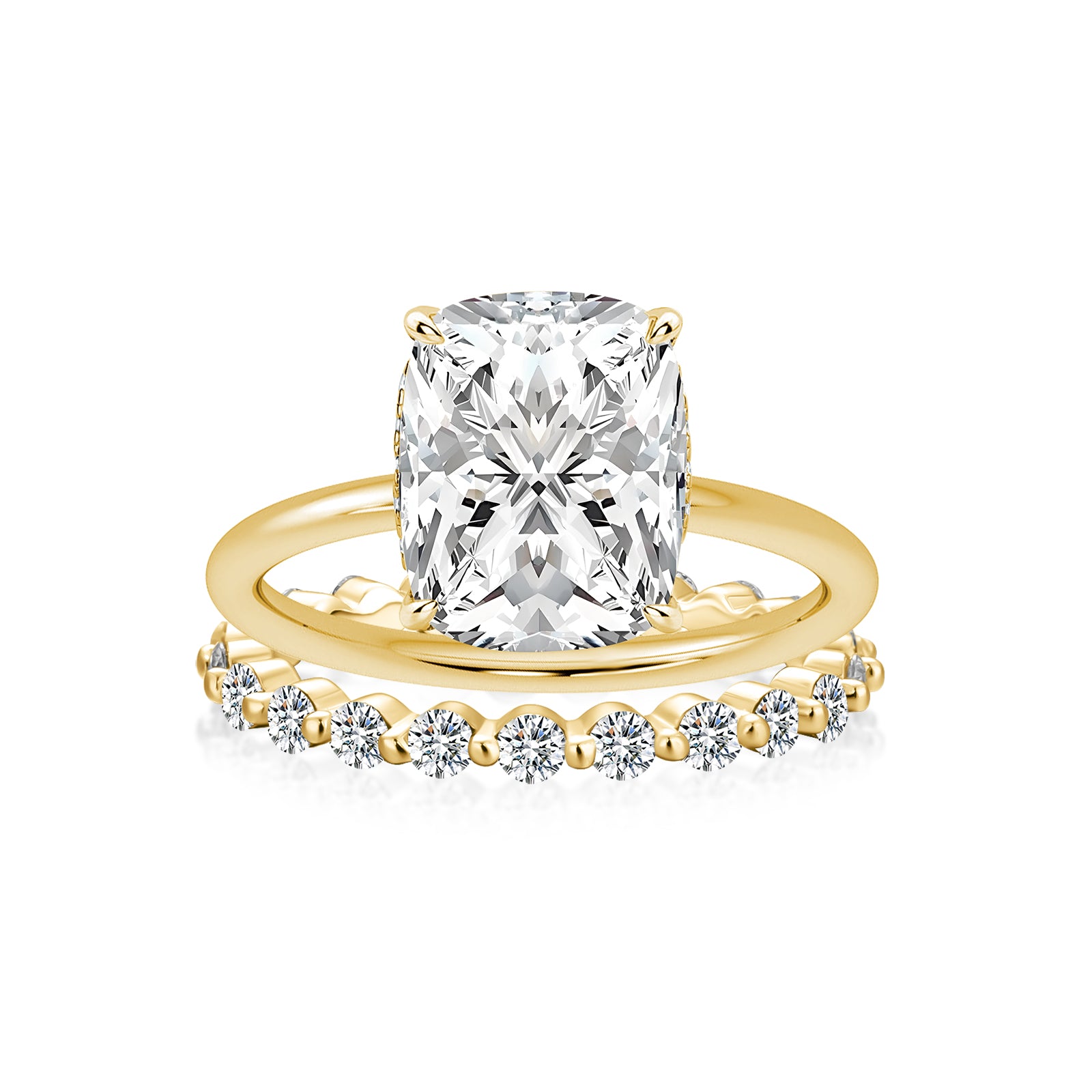 Luna Moissanite 2.0 Ct Cushion Cut Solitaire 2-Pc Wedding Ring Set