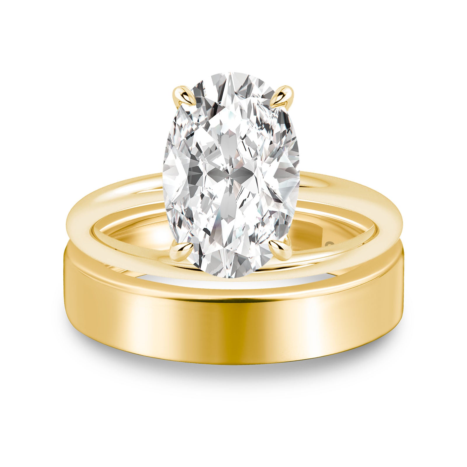 Luna Moissanite 4.0 Ct Oval Cut Solitaire 2-Pc Wedding Ring Set In Sterling Silver With Wide Band