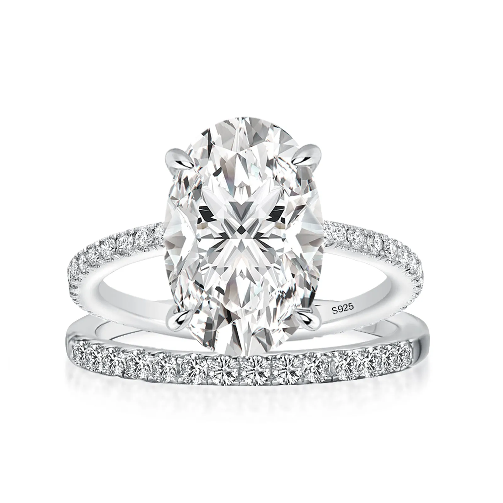 Luna Moissanite 4.0 Ct Oval Cut Classic 2-Pc Wedding Ring Set In Sterling Silver