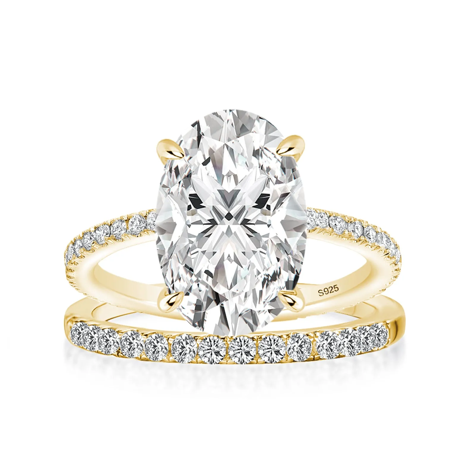 Luna Moissanite 4.0 Ct Oval Cut Classic 2-Pc Wedding Ring Set In Sterling Silver