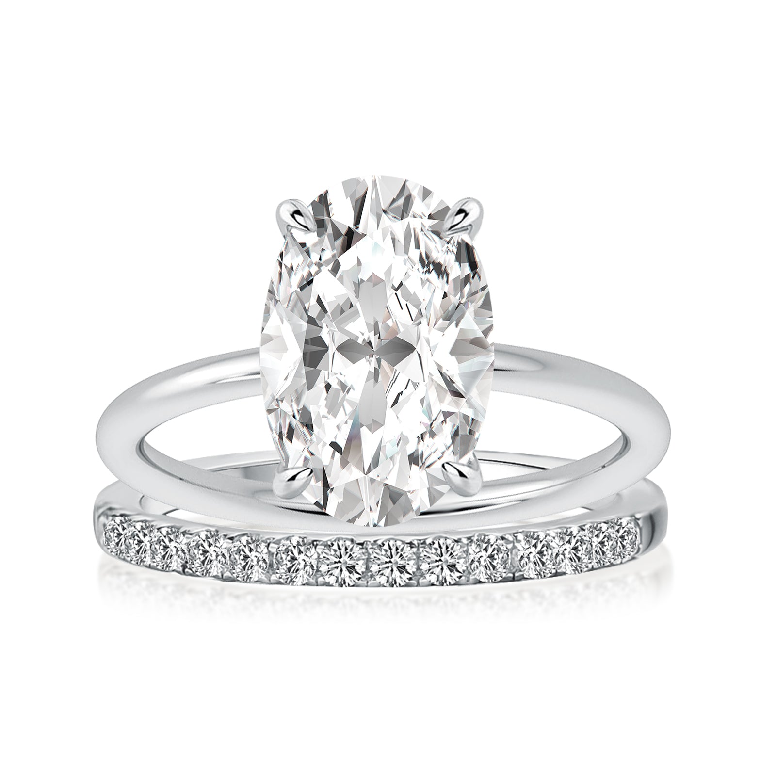 Luna Moissanite 2.0 Ct ～ 4.0 Ct Oval Cut 2-Pc Wedding Ring Set In Sterling Silver