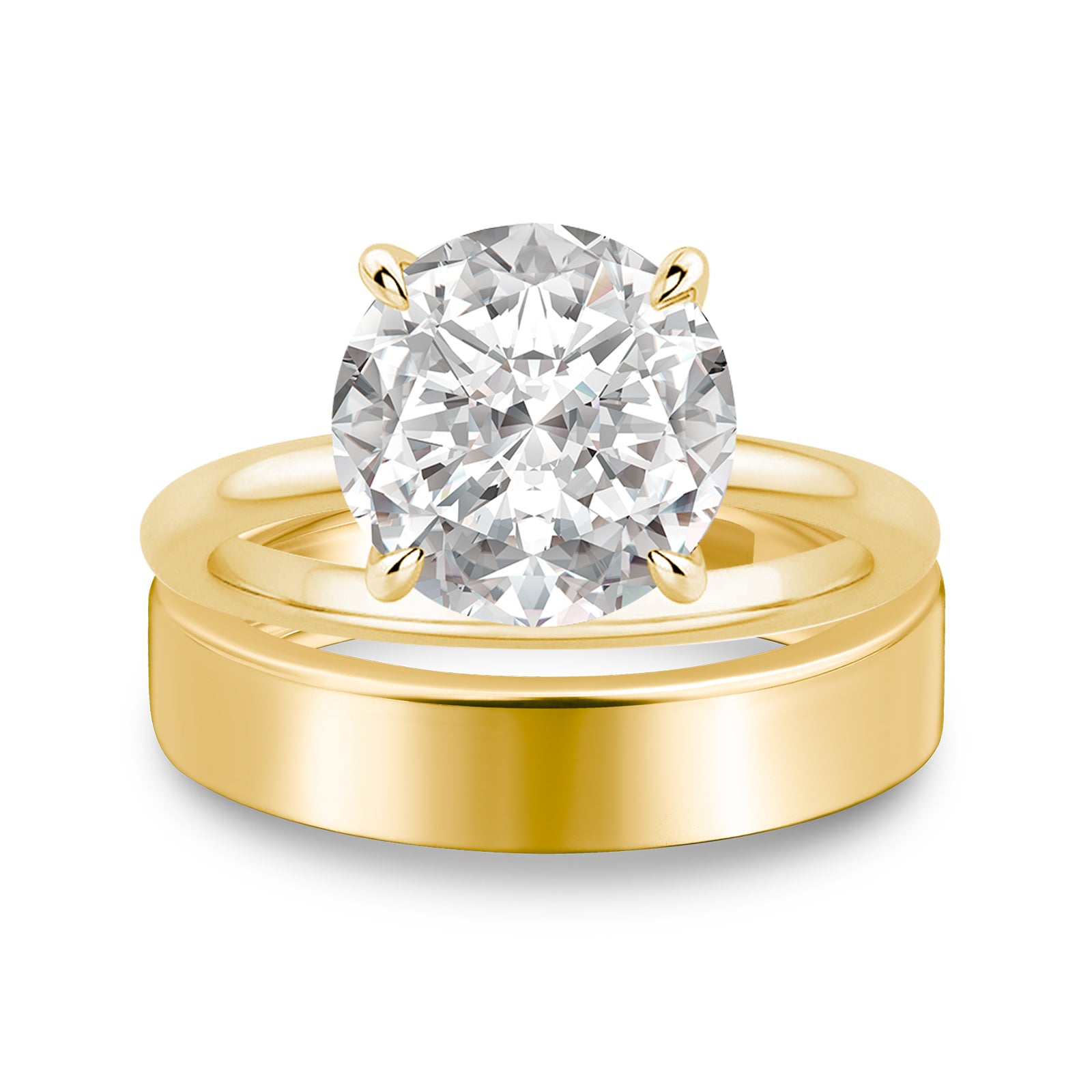 Luna Moissanite 2.0 Ct Round Cut Solitaire 2-Pc Wedding Ring Set In Sterling Silver with Wide Band