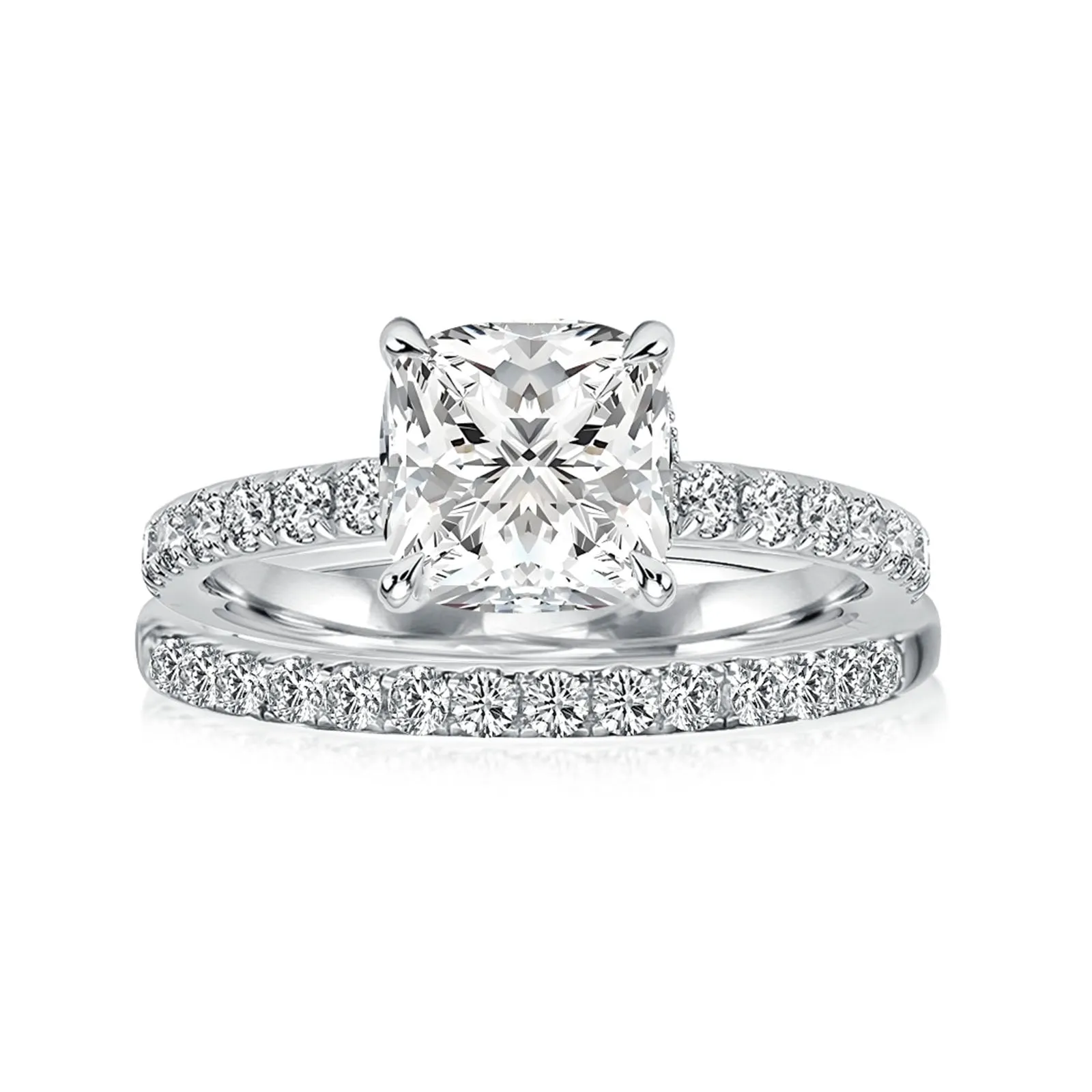 Luna Moissanite 2.0 Ct Cushion Cut Classic 2-Pc Wedding Ring Set In Sterling Silver