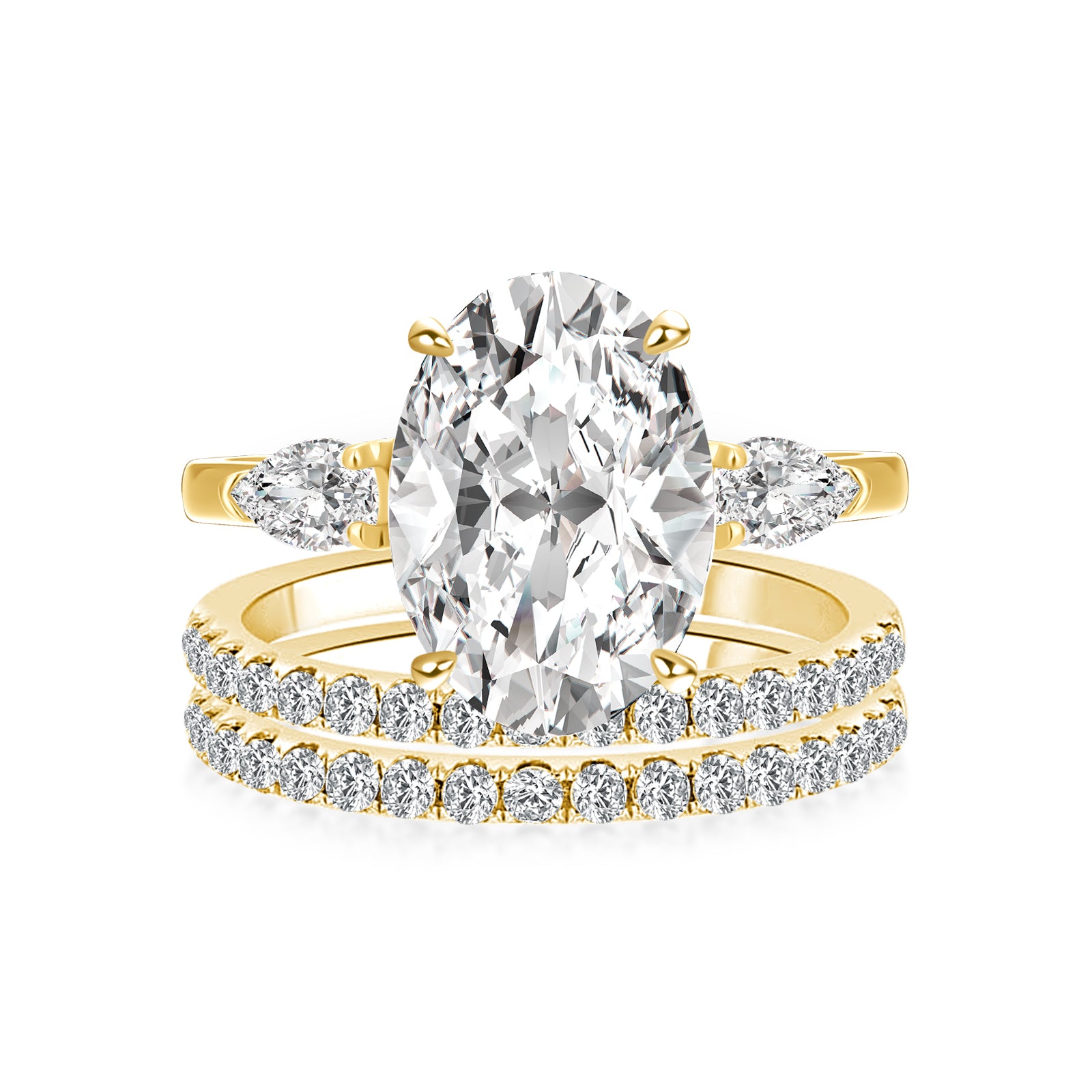 Luna Moissanite 4.0 Ct Oval Cut Three-Stone 3-Pc Wedding Ring Set In Sterling Silver