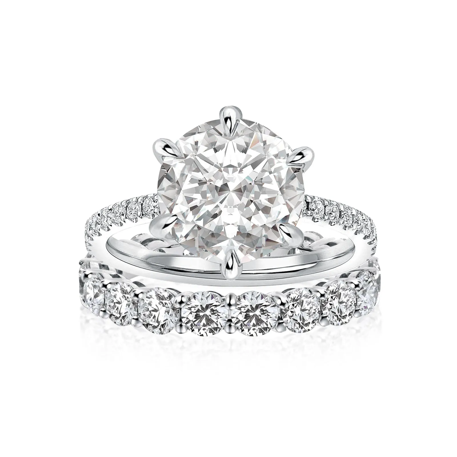 Luna Moissanite 2.0 Ct Round Cut 2-Pc Wedding Ring Set In Sterling Silver