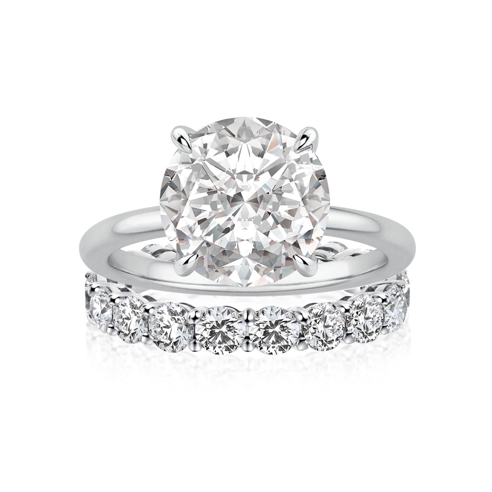 Luna Moissanite 2.0 Ct Round Cut Solitaire 2-Pc Wedding Ring Set In Sterling Silver
