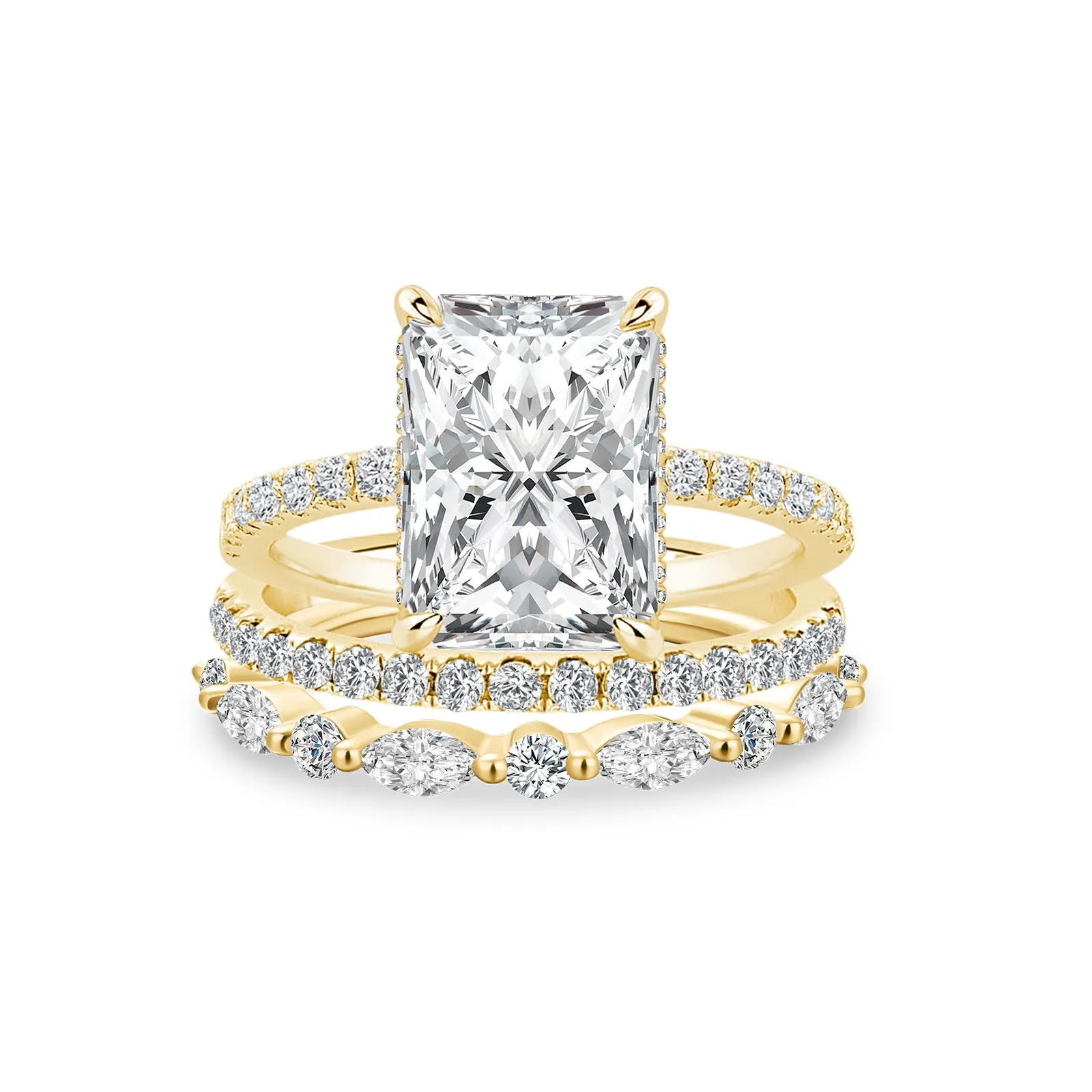 Luna Moissanite 2.5 Ct Radiant Cut 3-Pc Wedding Ring Set In Sterling Silver
