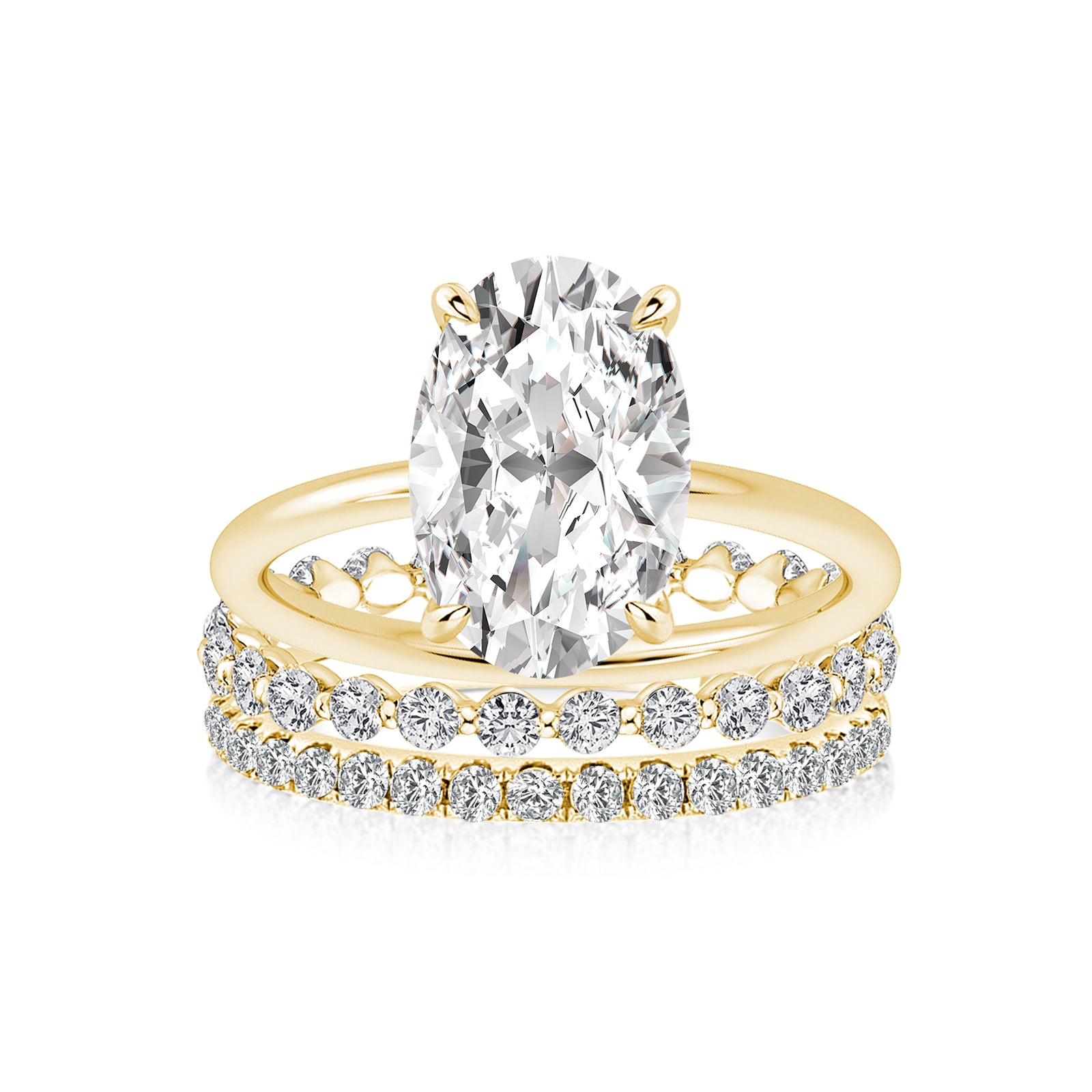 Luna Moissanite 4.0 Ct Oval Cut 3-Pc Wedding Ring Set In Sterling Silver