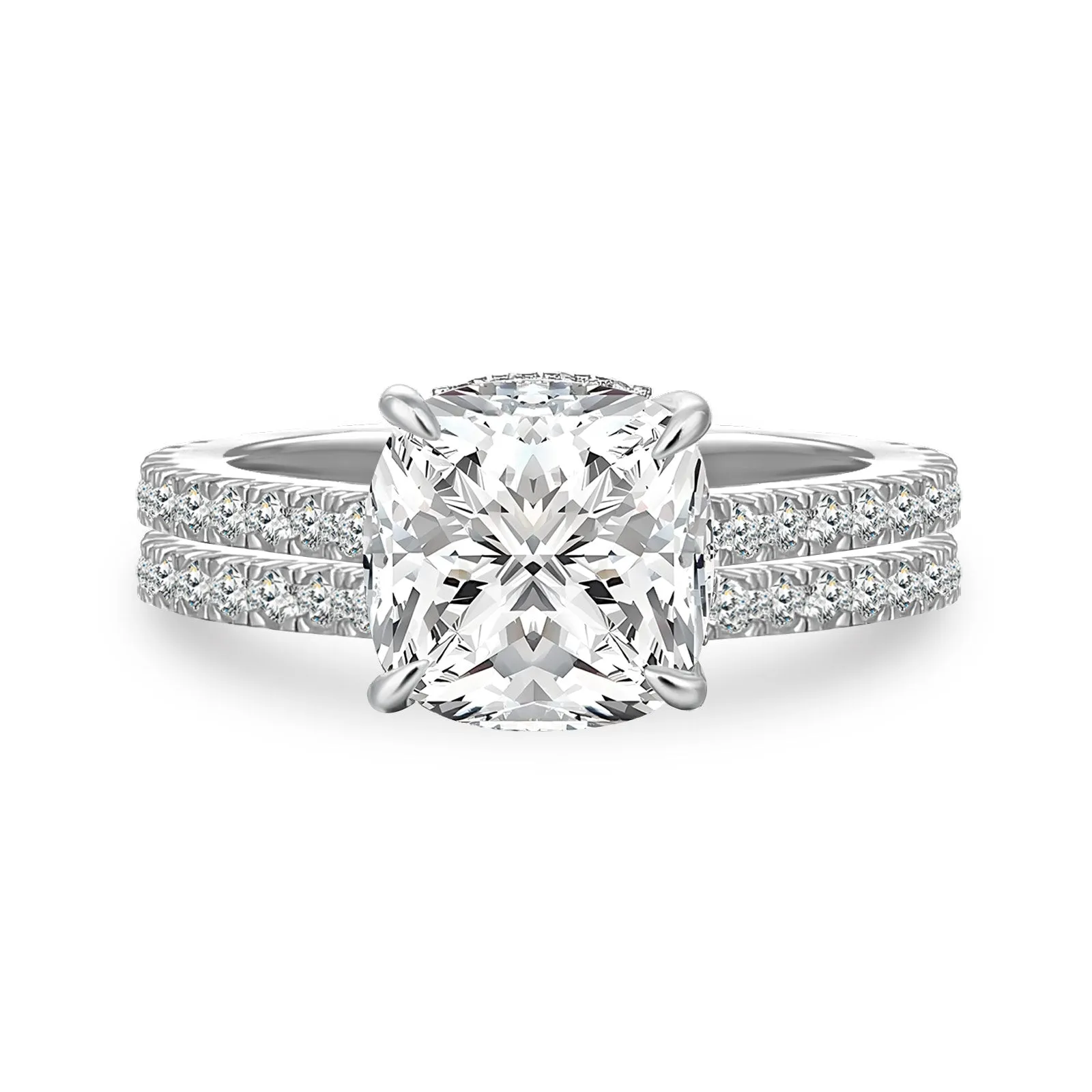 Luna Moissanite 3.5 Ct  Cushion Cut Classic 2-Pc Wedding Ring Set In Sterling Silver