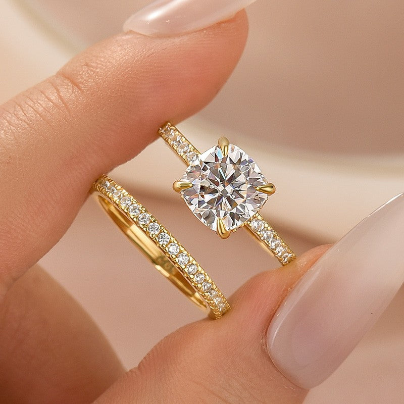 Luna Moissanite 3.5 Ct  Cushion Cut Classic 2-Pc Wedding Ring Set In Sterling Silver