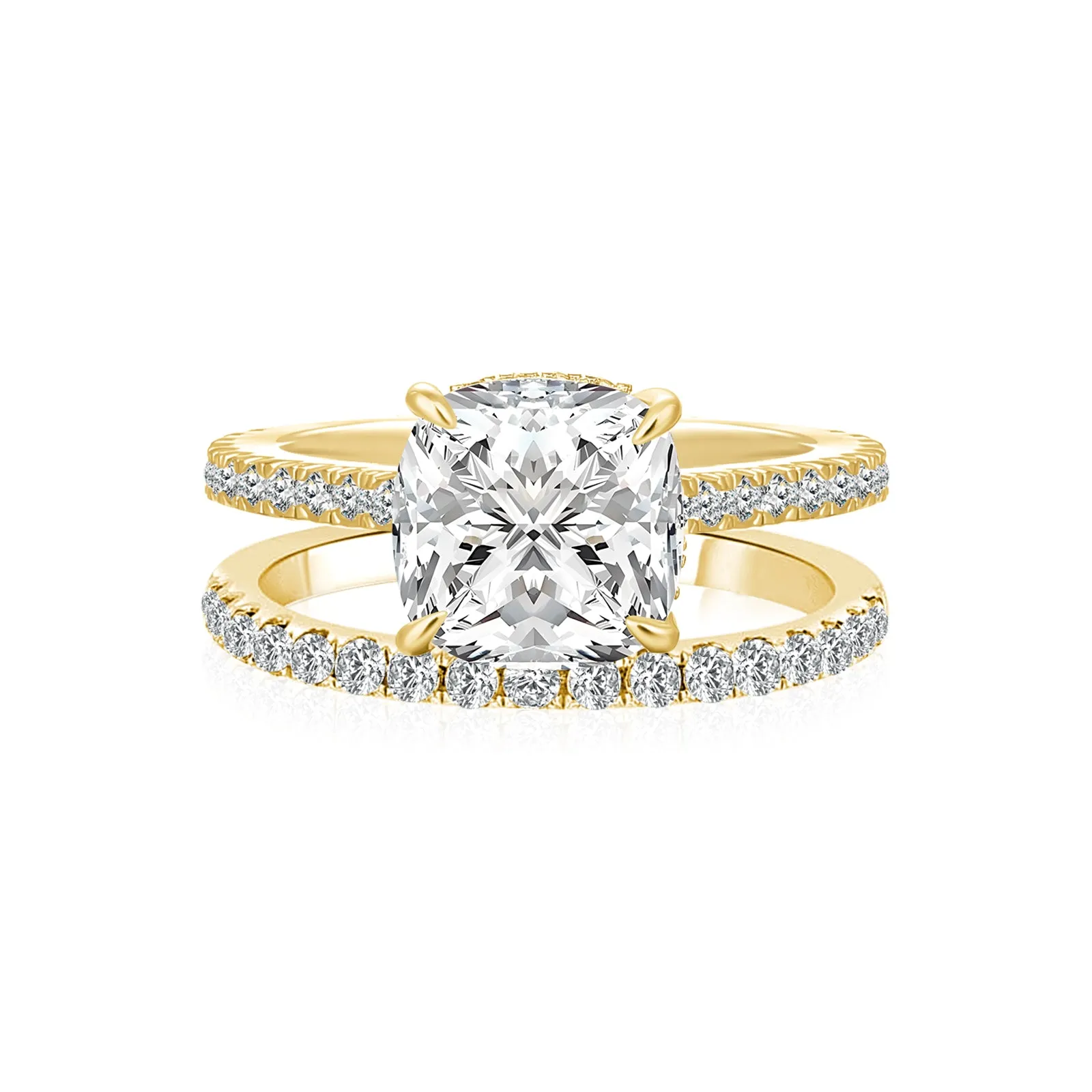 Luna Moissanite 3.5 Ct  Cushion Cut Classic 2-Pc Wedding Ring Set In Sterling Silver