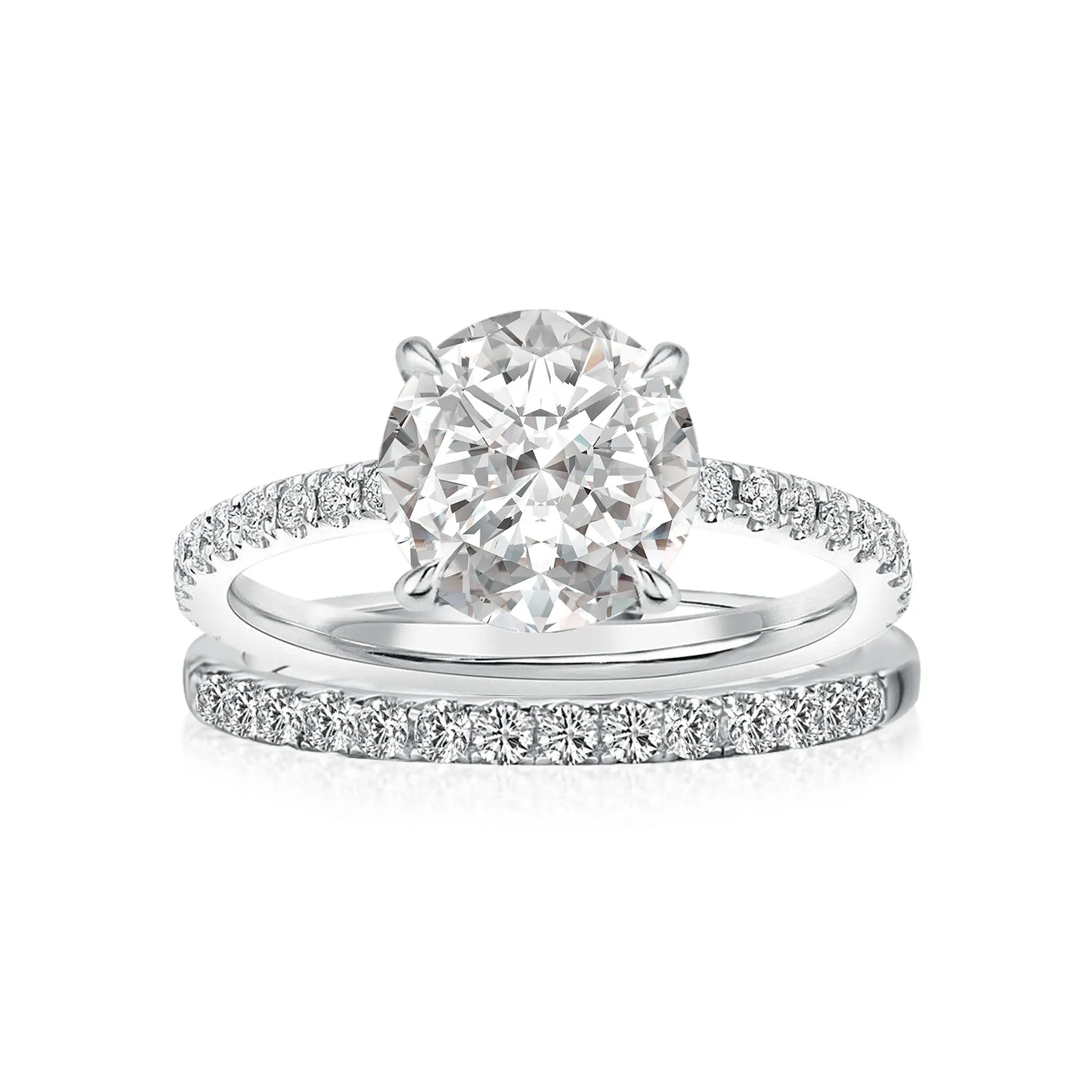Luna Moissanite 2.0 Ct Round Cut Classic 2-Pc Wedding Ring Set In Sterling Silver